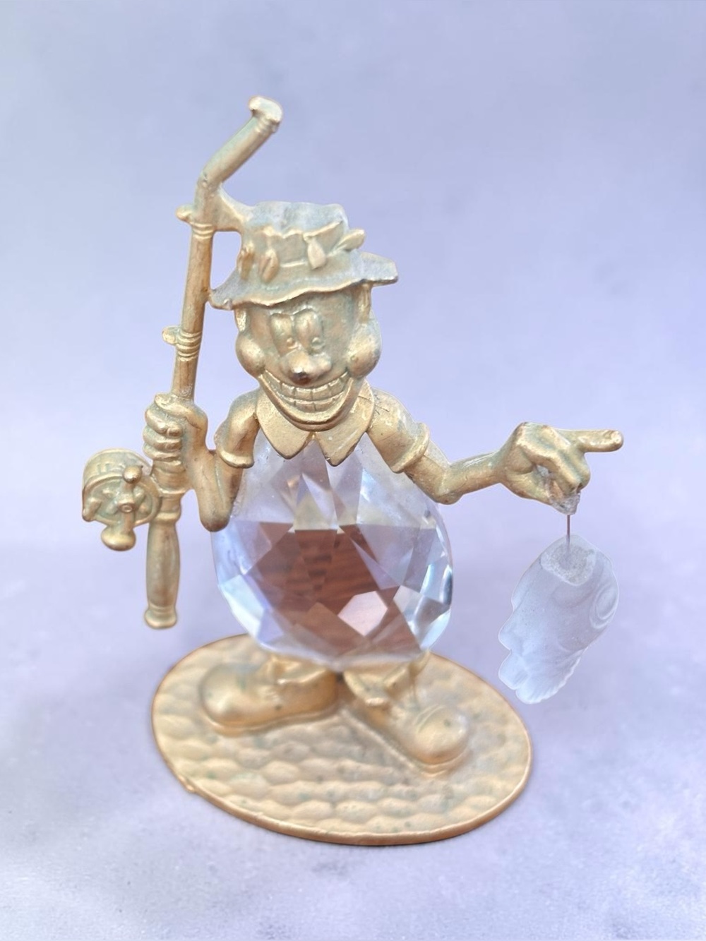 Vintage Manon 1984 Clown Fisherman With Fishing Pole Gold Tone Crystal Belly